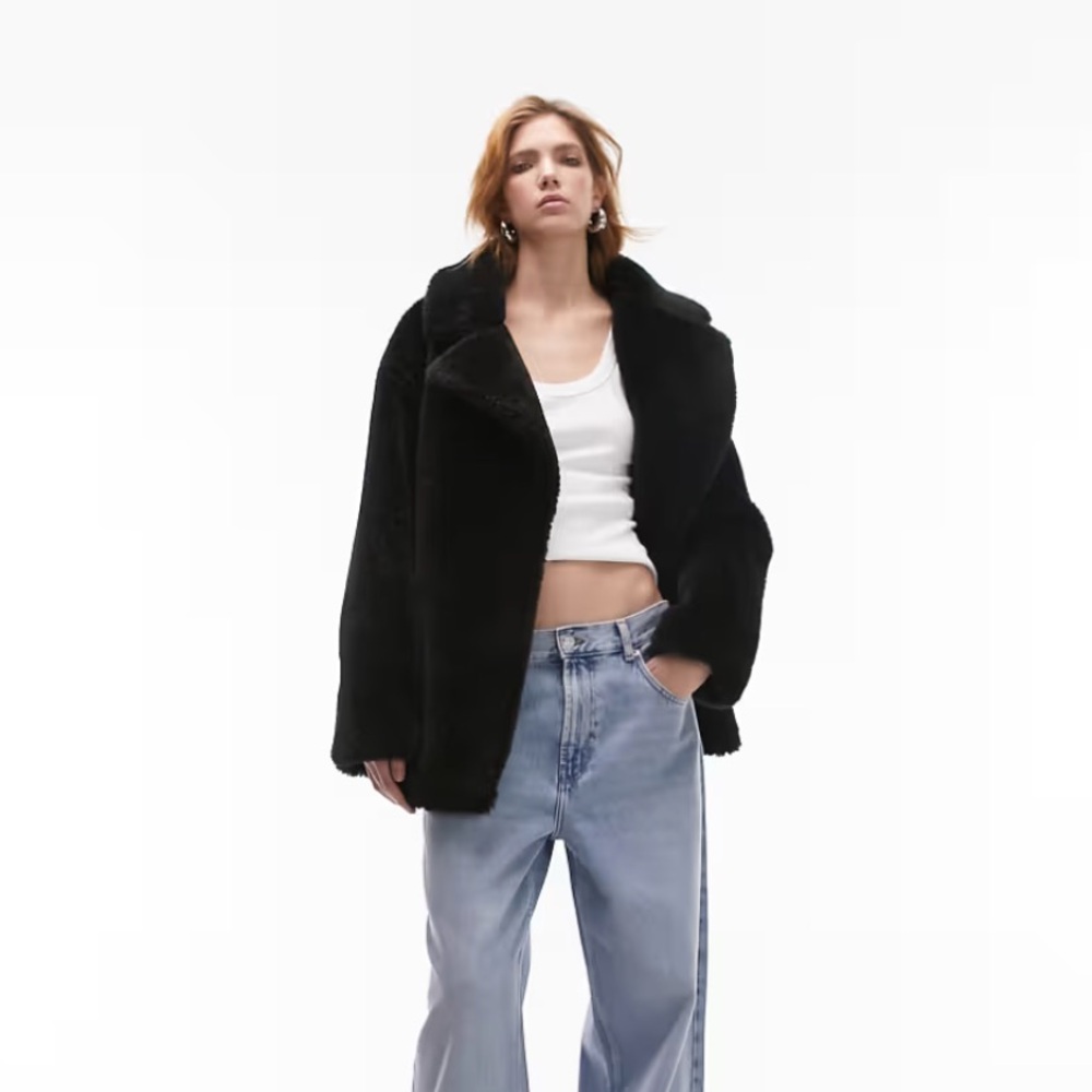 TOPSHOP faux fur black sherpa coat